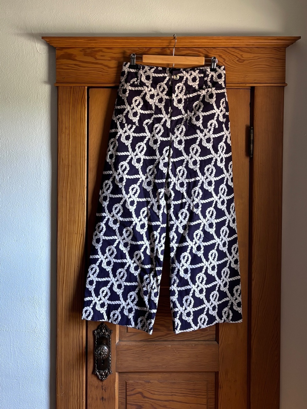 Anthropologie Maeve Colette Wide-Leg Crop Pants in Navy Nautical Rope Size 29 - Picture 2 of 8